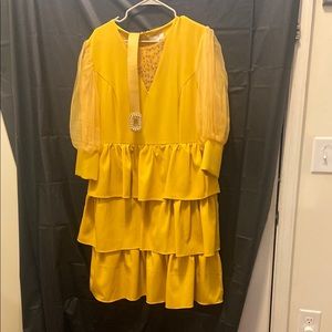 Yellow Tiered Dress with Sheer Sleeves